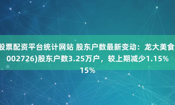 股票配资平台统计网站 股东户数最新变动：龙大美食(002726)股东户数3.25万户，较上期减少1.15%