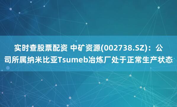 实时查股票配资 中矿资源(002738.SZ)：公司所属纳米比亚Tsumeb冶炼厂处于正常生产状态